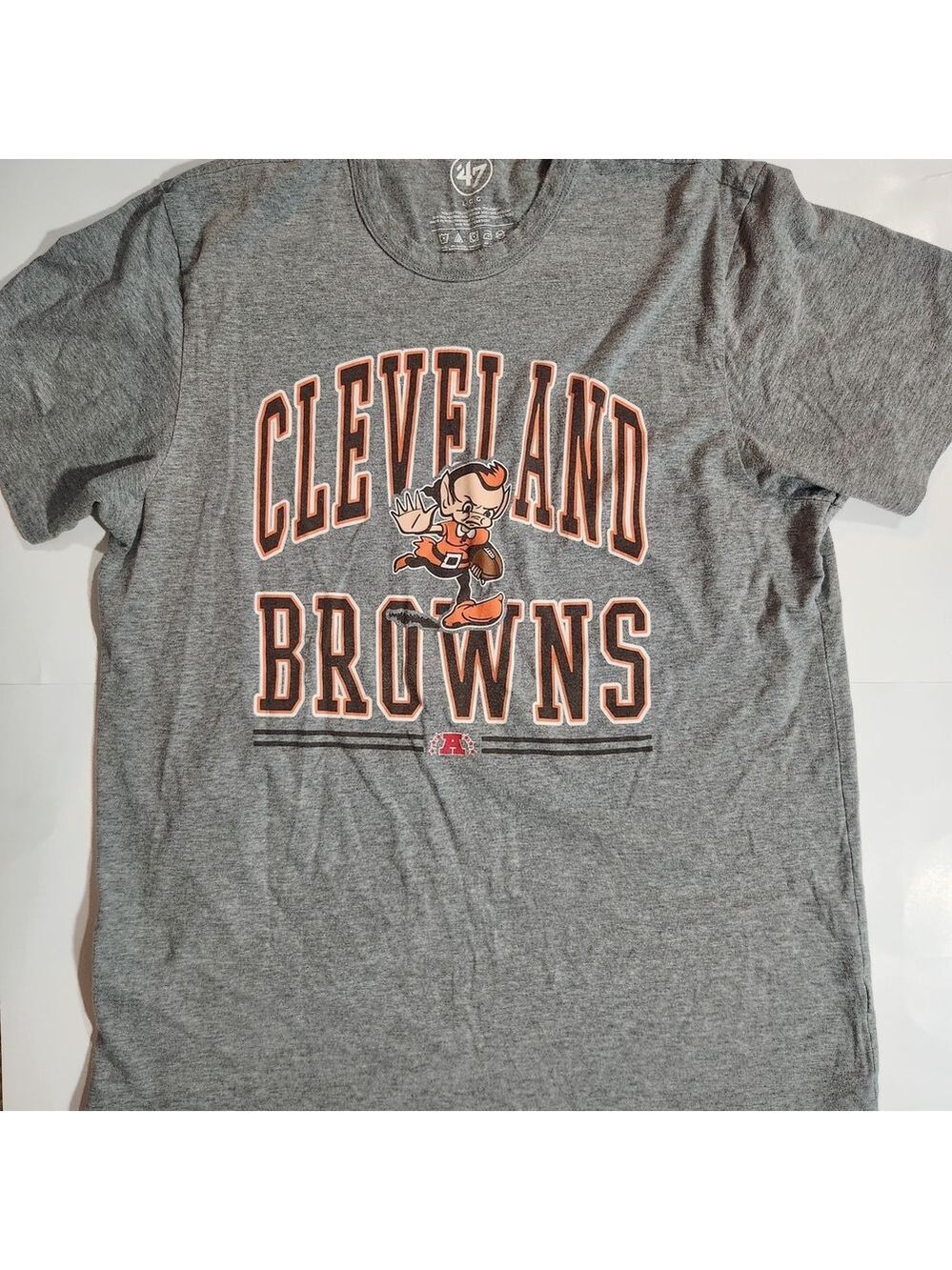 47 Cleveland Browns Large Cotton Vintage Style Mascot Gray Short Sleeve Tee